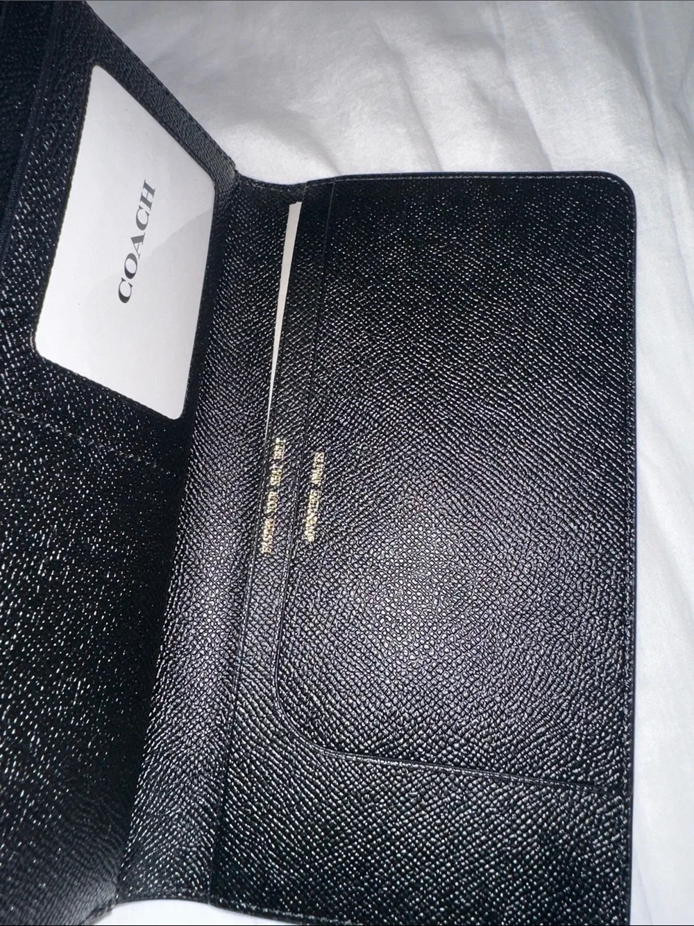 Coach Black Leather Envelope Wristlet Clutch with Gold Logo